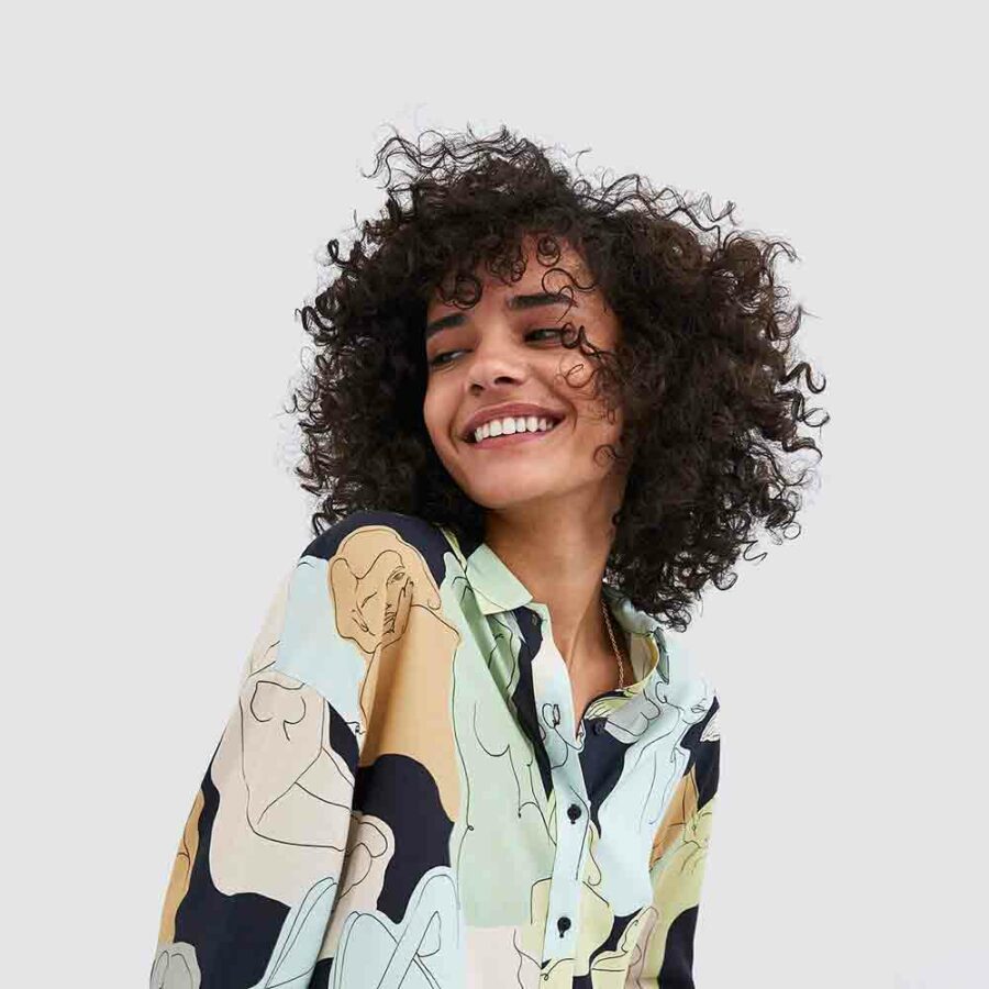 Abstract Print Cotton Blouse